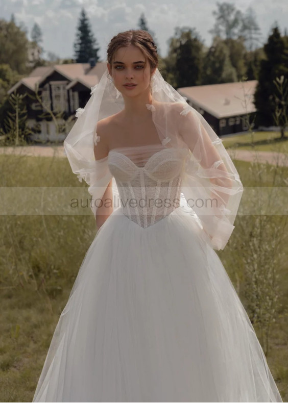 Beaded Ivory Lace Tulle Corset Back Sweet Wedding Dress Beaded Ivory Lace Tulle Corset Back Sweet Wedding Dress